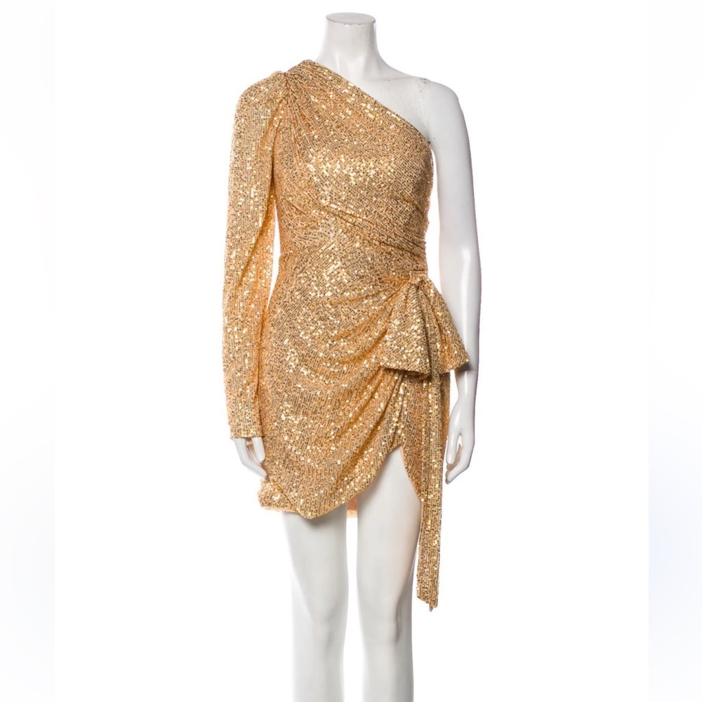 Mac Duggal Gold One Shoulder Dress
